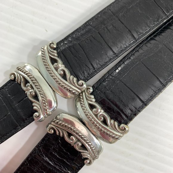 Womens Reversible Black Brown Belt Silver Colored Metal Details Size Small - Picture 4 of 8